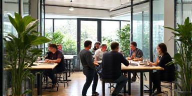 Busy modern workplace team